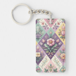 Colourful argyle pastel Easter/Spring Key Ring