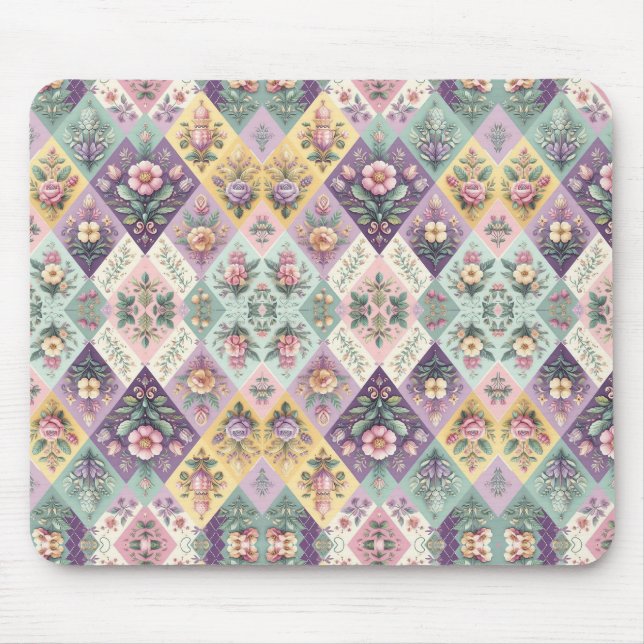 Colourful argyle pastel Easter/Spring Mouse Mat (Front)