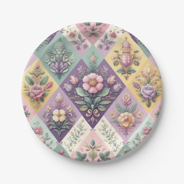 Colourful argyle pastel Easter/Spring Paper Plate (Front)