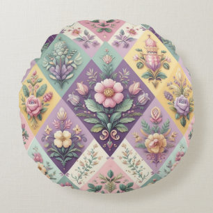 Colourful argyle pastel Easter/Spring Round Cushion