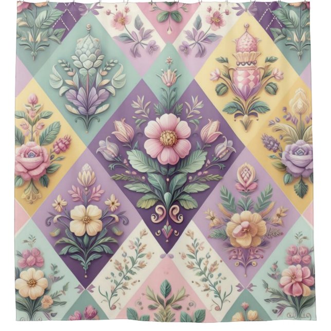 Colourful argyle pastel Easter/Spring Shower Curtain (Front)