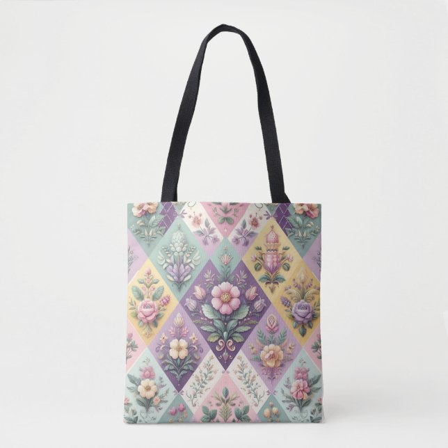 Colourful argyle pastel Easter/Spring Tote Bag (Front)