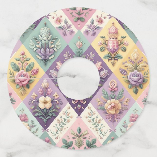 Colourful argyle pastel Easter/Spring Wine Glass Tag (Front)