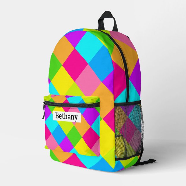 Colourful Argyle Pattern Printed Backpack (Back Corner Right)