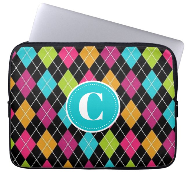 Colourful Argyle Personalised Laptop Sleeve (Front)