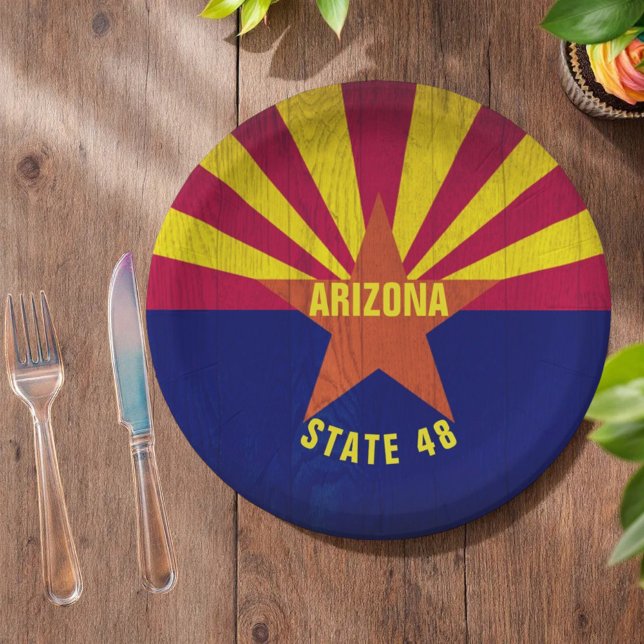 Colourful Arizona Flag State 48 Paper Plate (paper plate two line template )