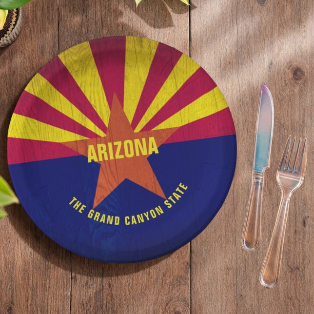 Colourful Arizona Flag The Grand Canyon State  Paper Plate (two line template paper plate)