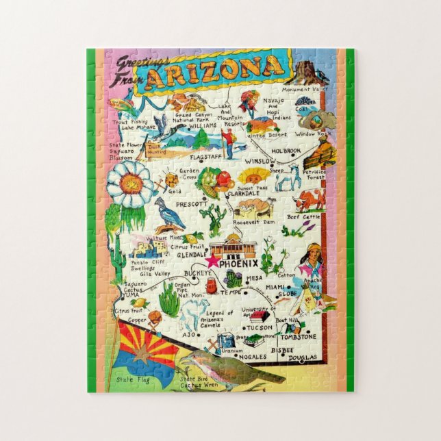 Colourful Arizona Map 11x14 Jigsaw Puzzle (Vertical)