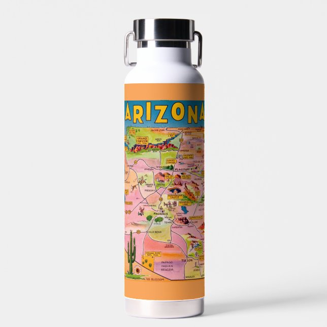 Colourful Arizona Map Water Bottle (Front)