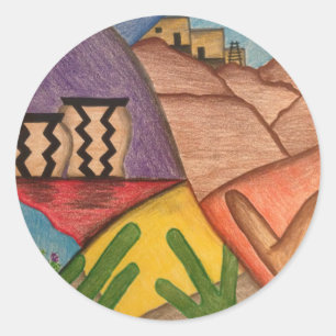 Colourful Arizona Southwest Desert Cactus Classic Round Sticker