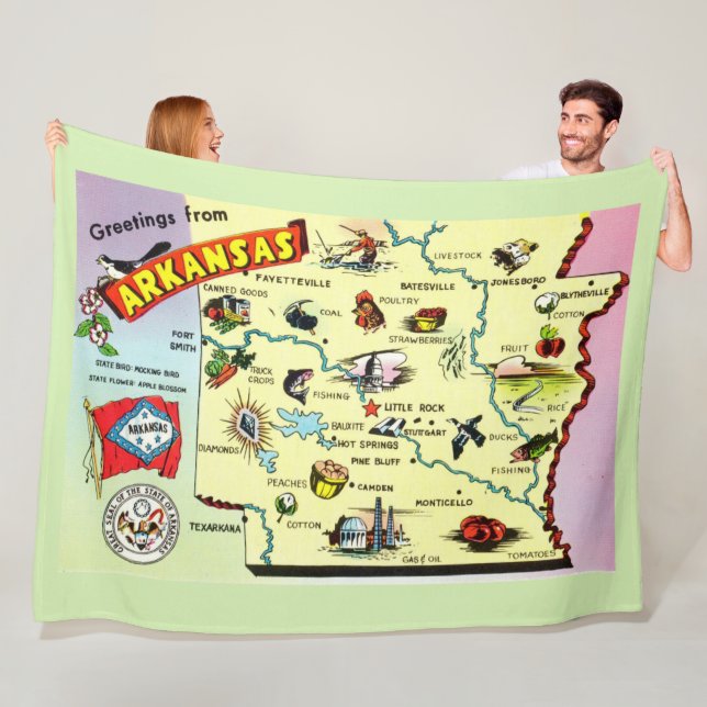 Colourful Arkansas Map Fleece Blanket (In Situ)