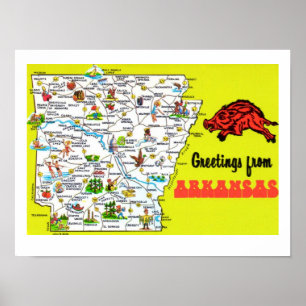 Colourful Arkansas Postcard Map Print
