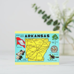 Colourful Arkansas Vintage Map Postcard