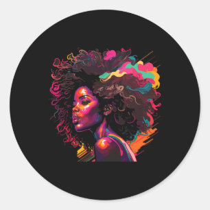 Colourful Art Black Queen Afro Melanin Dripping Ju Classic Round Sticker