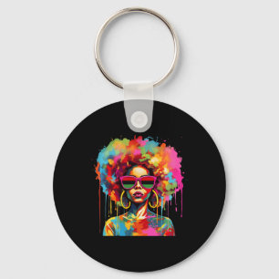 Colourful Art Black Queen Afro Melanin Dripping Ju Key Ring