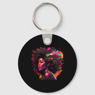 Colourful Art Black Queen Afro Melanin Dripping Ju Key Ring