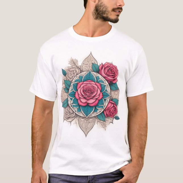 Colourful Art – Boho Spiritual Flower Pattern Desi T-Shirt (Front)