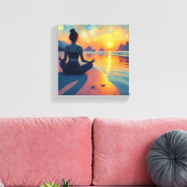 Colourful art canvas of a beach at sunset print (Insitu(LivingRoom))