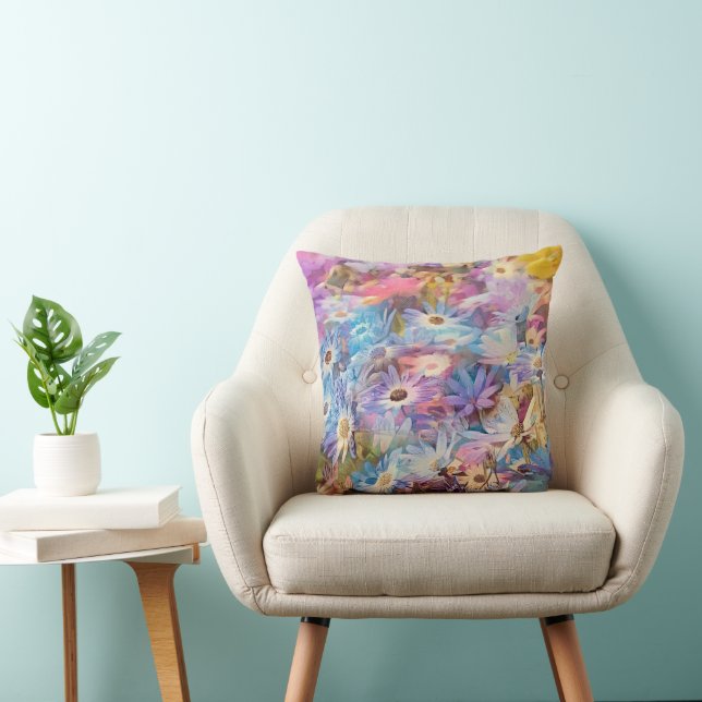 Colourful Art Daisy Garden Flower Throw Pillow (Chair)