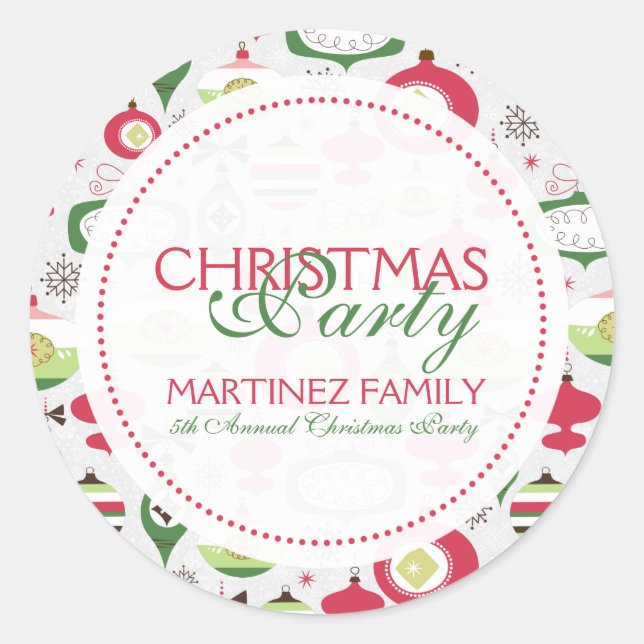 Colourful Art-Deco Christmas Ornaments Classic Round Sticker (Front)