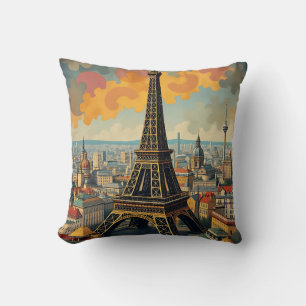 Colourful Art Deco Eiffel Tower Illustration Cushion