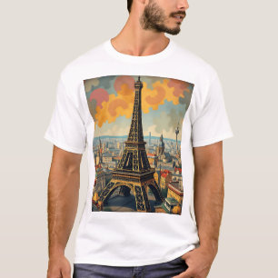 Colourful Art Deco Eiffel Tower Illustration T-Shirt