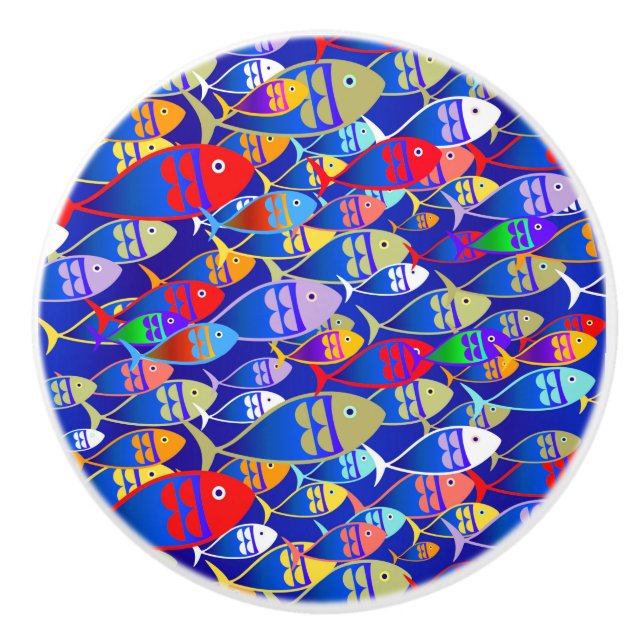 Colourful Art Deco Fish Design Ceramic Knob (Front)