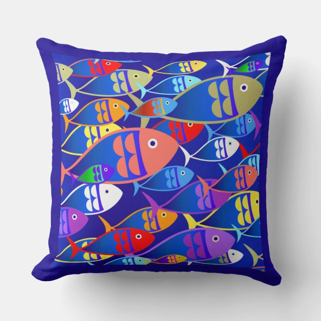 Colourful Art Deco Fish Design Cushion (Front)