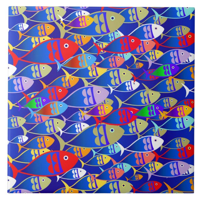 Colourful Art Deco Fish Design Tile (Front)