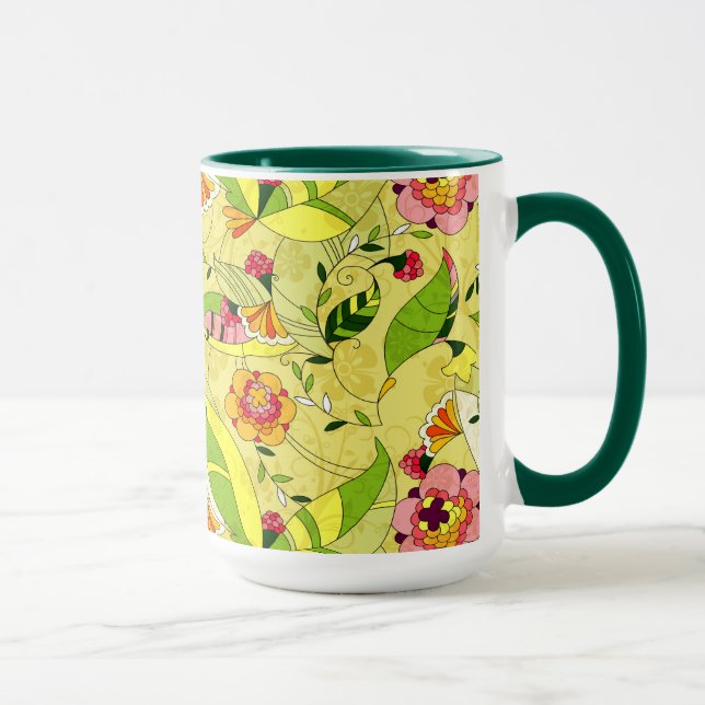 Colourful Art-Deco Floral Collage Mug (Right)