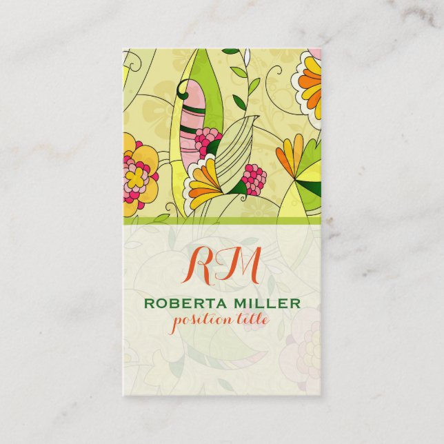 Colourful Art-Deco Floral Design Business Card (Front)