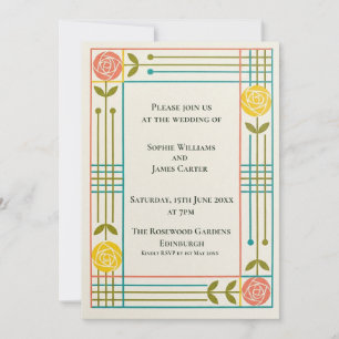 Colourful Art Deco Floral Wedding Invitation