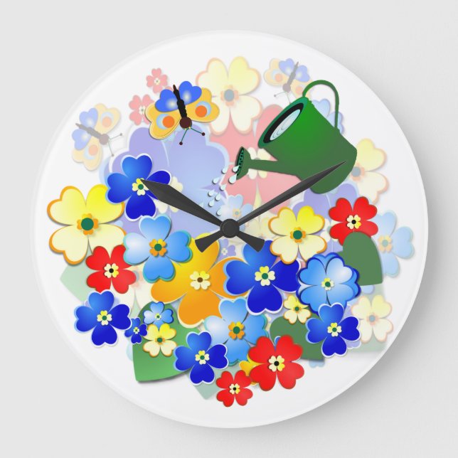 Colourful Art Deco Flower Design Large Clock (Front)