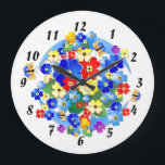 Colourful Art Deco Flowers Large Clock<br><div class="desc">A really colourful art deco flower design.
The clock numbers may be changed to any font you wish,  but some adjustment may be necessary.
A fun design clock suitable for kids.</div>