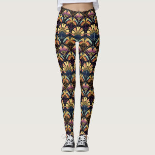 Colourful Art Deco-Inspired Fan Patterned Leggings