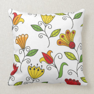 Colourful Art Deco Large Flower White Background Cushion