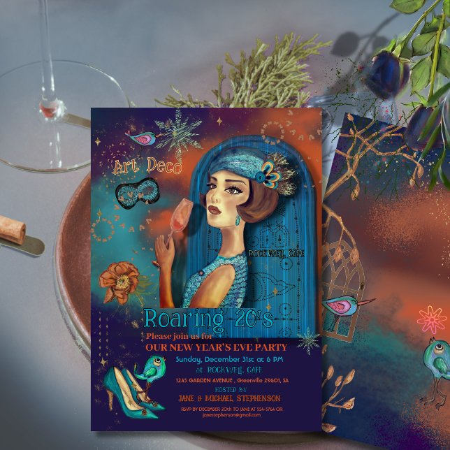 Colourful Art Deco New Year’s Eve Party Invitation (Colorful Art Deco New Year’s Eve Party Invitation)