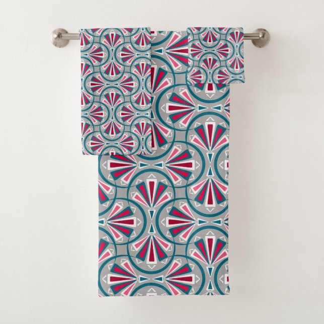 Colourful art deco pattern. bath towel set (Insitu)