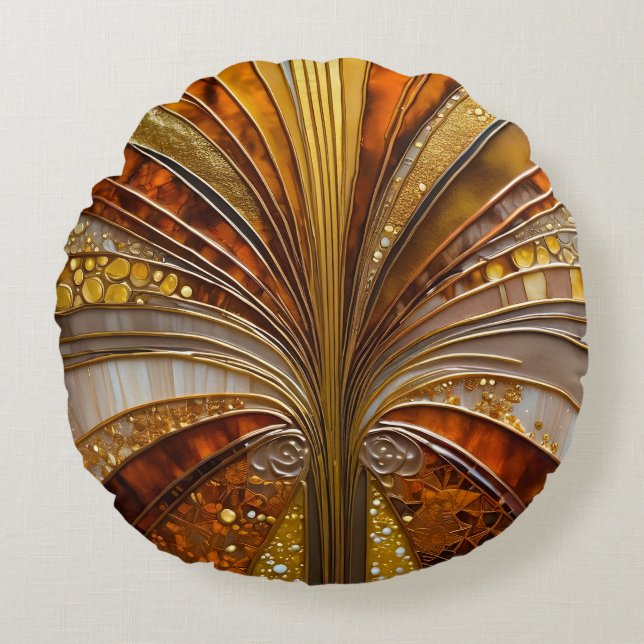 Colourful Art Deco Round Throw Pillow (Front)