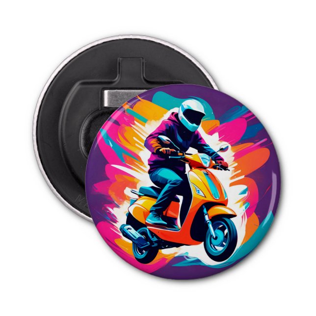 Colourful Art Depiction of a Person Riding Bottle Opener (Front)