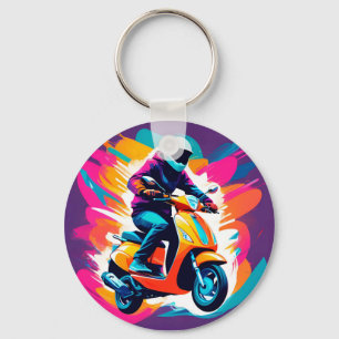 Colourful Art Depiction of a Person Riding Key Ring