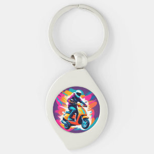 Colourful Art Depiction of a Person Riding Key Ring