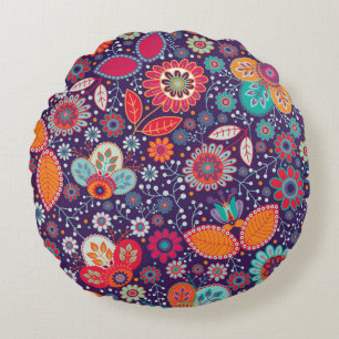 Colourful Art Illustration Nature Floral Pattern Round Cushion