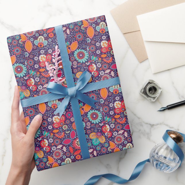 Colourful Art Illustration Nature Floral Pattern Wrapping Paper (Gifting)