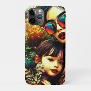 Colourful Art Mum and Daughter Asian Flower Garden iPhone 11 Pro Case