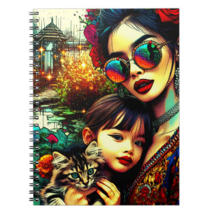 Colourful Art Mum and Daughter Asian Flower Garden Notebook