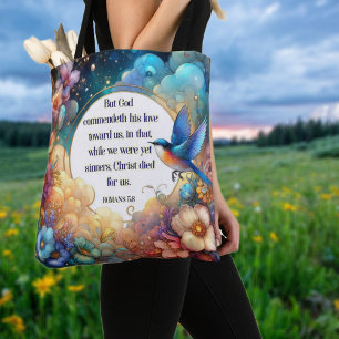 Colourful Art Nouveau Bible Verse Christian Easter Tote Bag