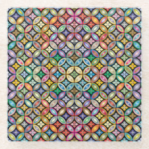 Colourful Art Nouveau Floral Glass Coaster