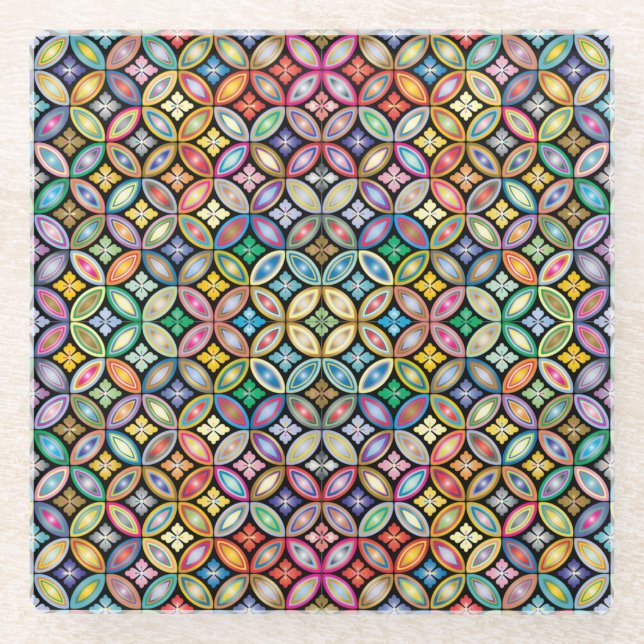 Colourful Art Nouveau Floral Glass Coaster (Front)