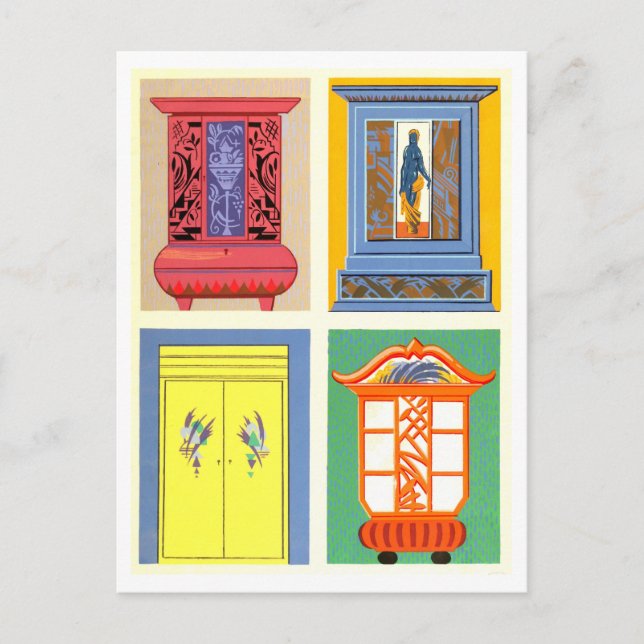 Colourful Art Nouveau Furniture Vintage Postcard (Front)